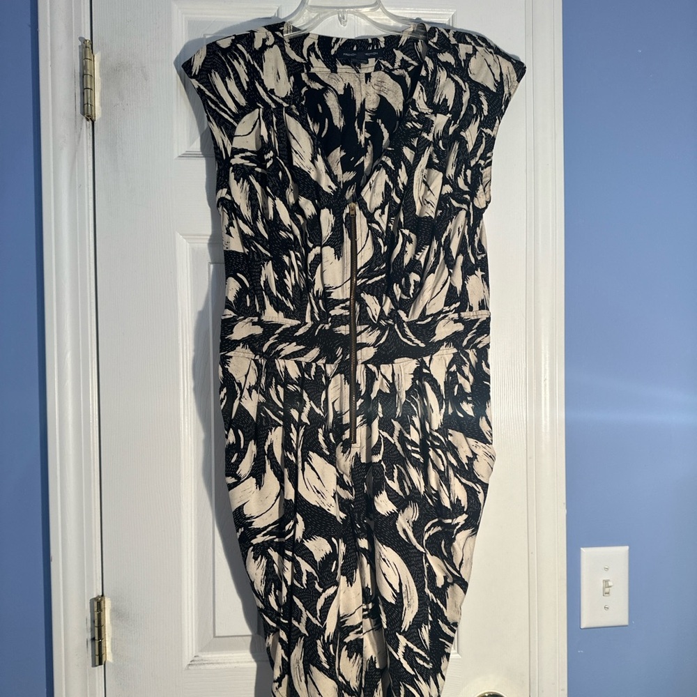 Size 12 French Connection Cream and Black print Dress